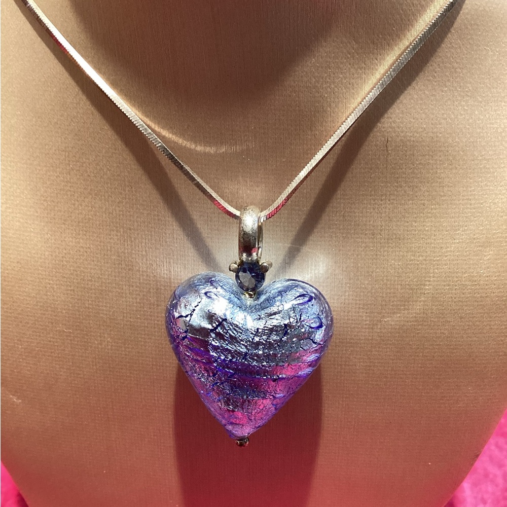 Vintage 925 80’s blue  Glass pendant
